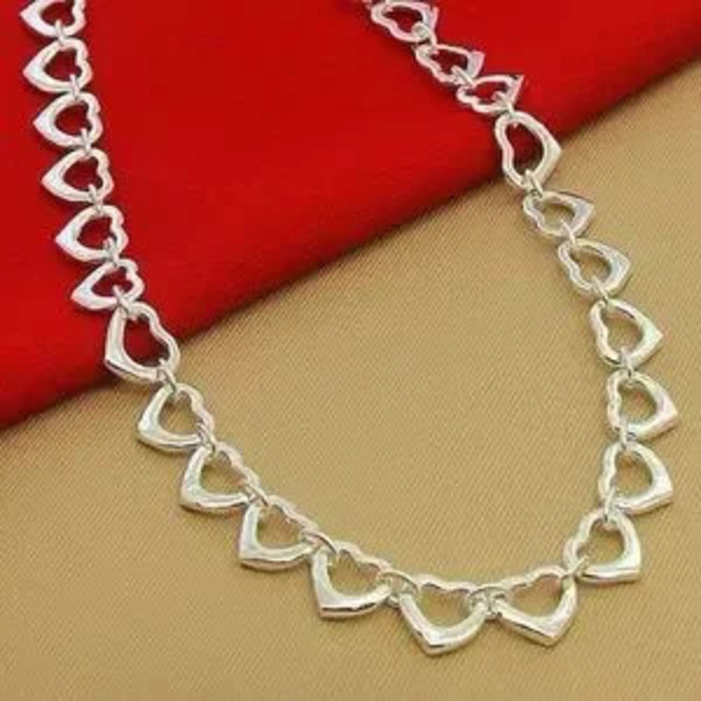 Sterling Silver Plated Heart Charm Silver Necklace